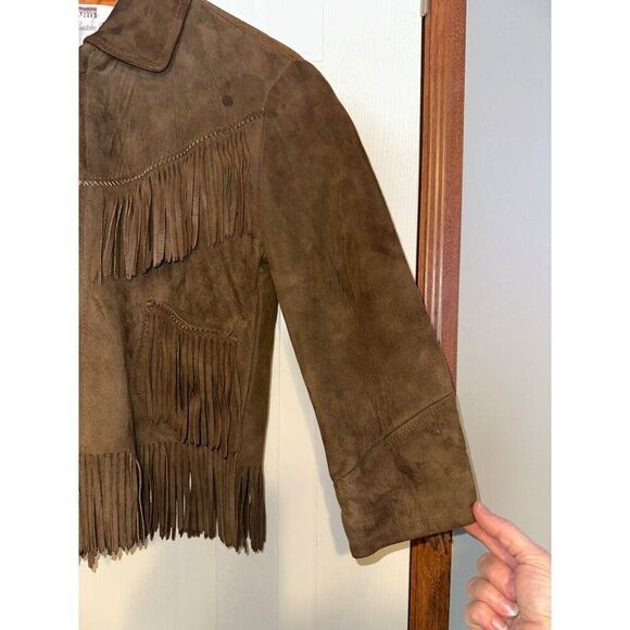 Vintage 1960’s Montgomery Ward Suede Fringe Girls Lined Leather Jacket Size12-14 - Picture 4 of 16